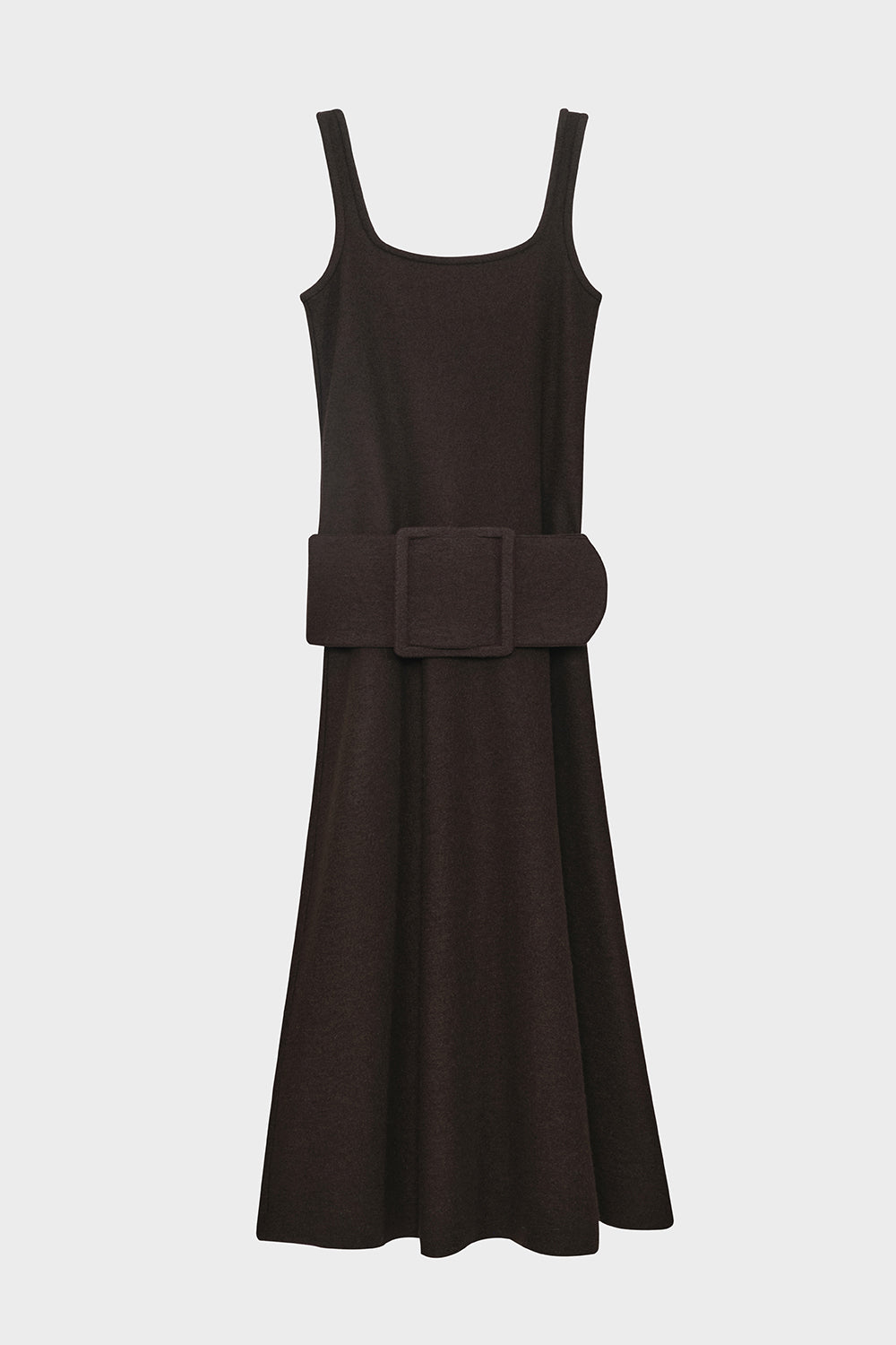 GIA STUDIOS Dark Brown Wool Midi Dress with Belt