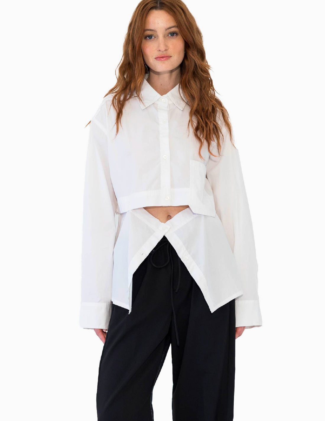 AOTC Basic Cropped Button Down Shirt
