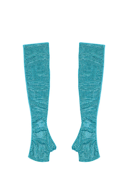 GIUSEPPE DI MORABITO Long Rhinestone-Covered Gloves in Blue