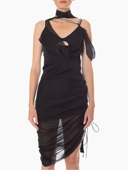 HAN WEN STUDIO Draping Pleated Hip Midi Dress