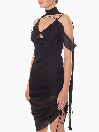 HAN WEN STUDIO Draping Pleated Hip Midi Dress