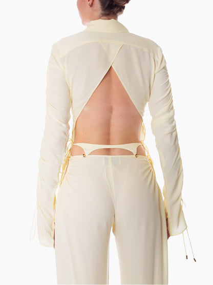 HAN WEN STUDIO Silk Side Gathered Trouser with Detachable Strap