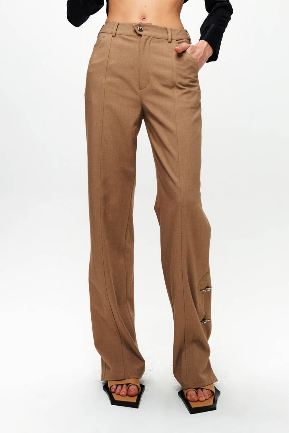 HAN WEN Hem-Slits Straight Leg Trouser