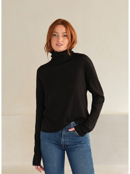 MYLES PRICE LS Boxy Funnel LuxRib Top In Black