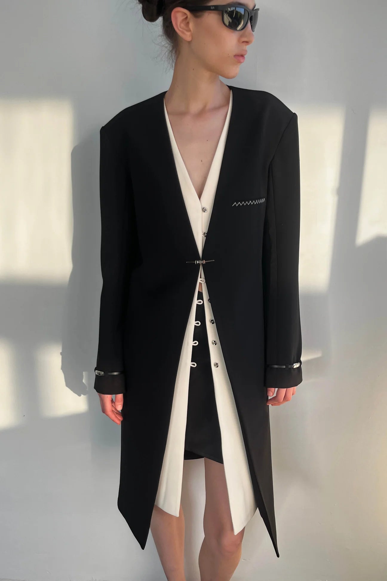 HAN WEN STUDIO Collarless Single-Breasted Coat