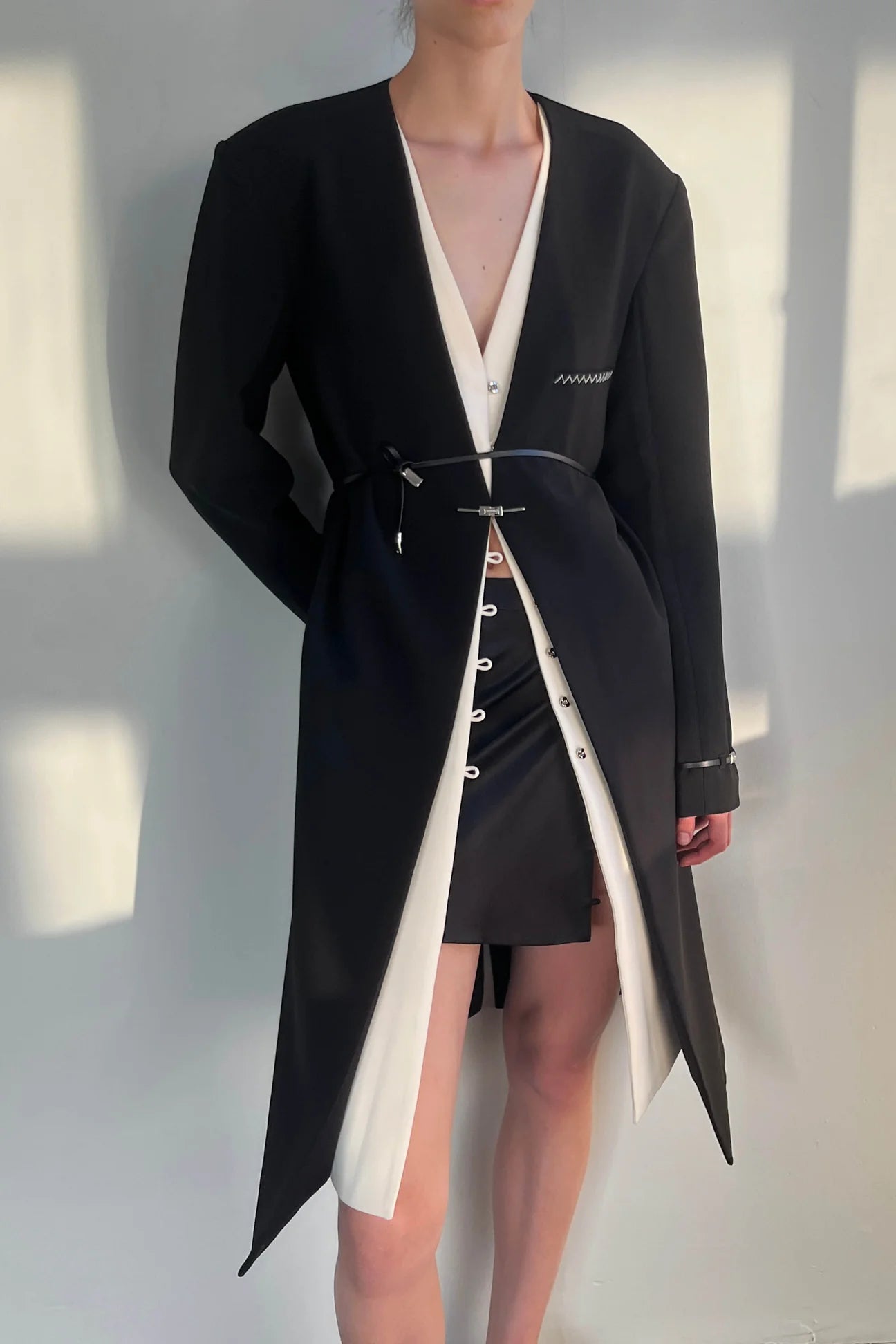 HAN WEN STUDIO Collarless Single-Breasted Coat