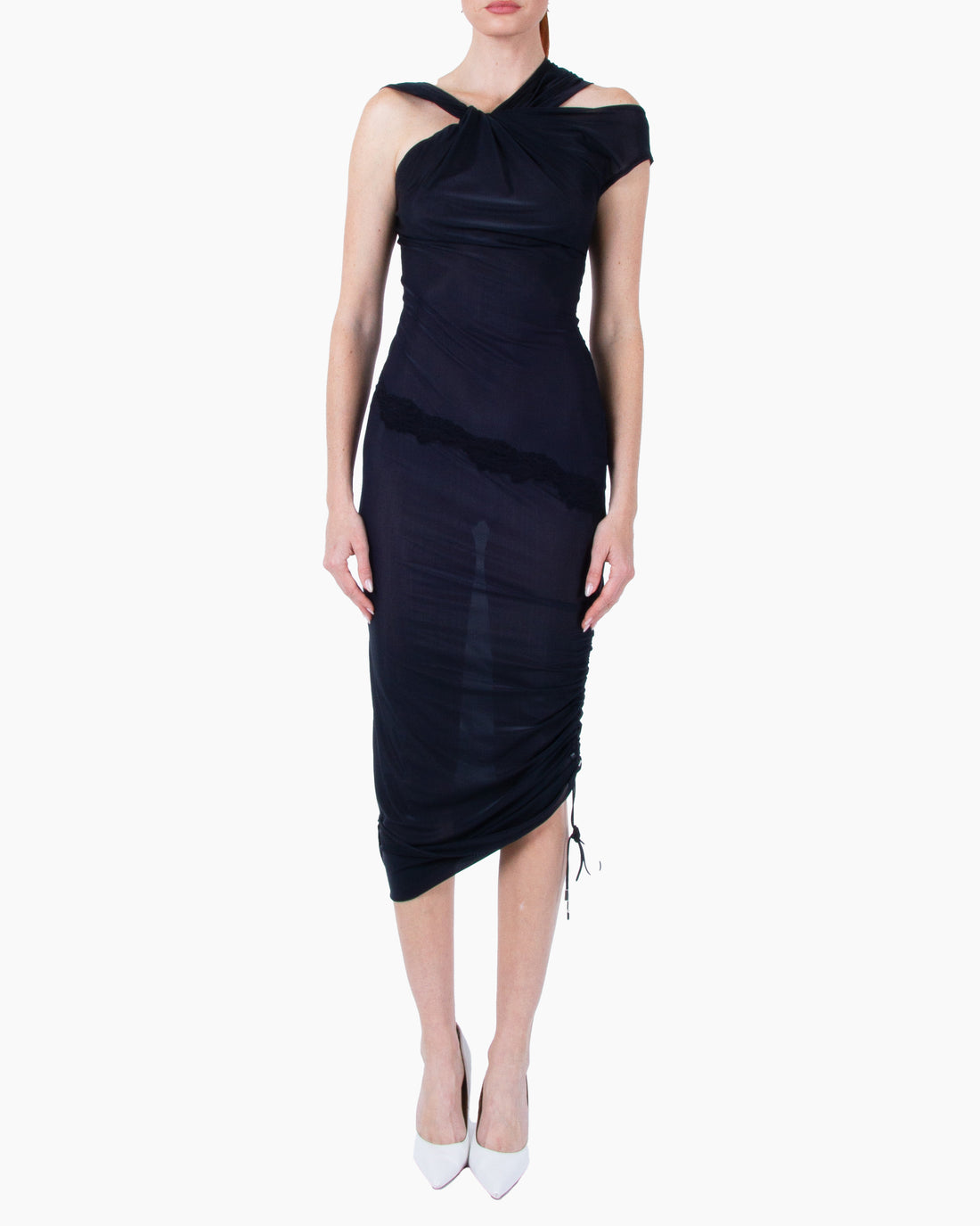 VAILLANT Assymetric Jersey Knotted Dress with Twist Neckline