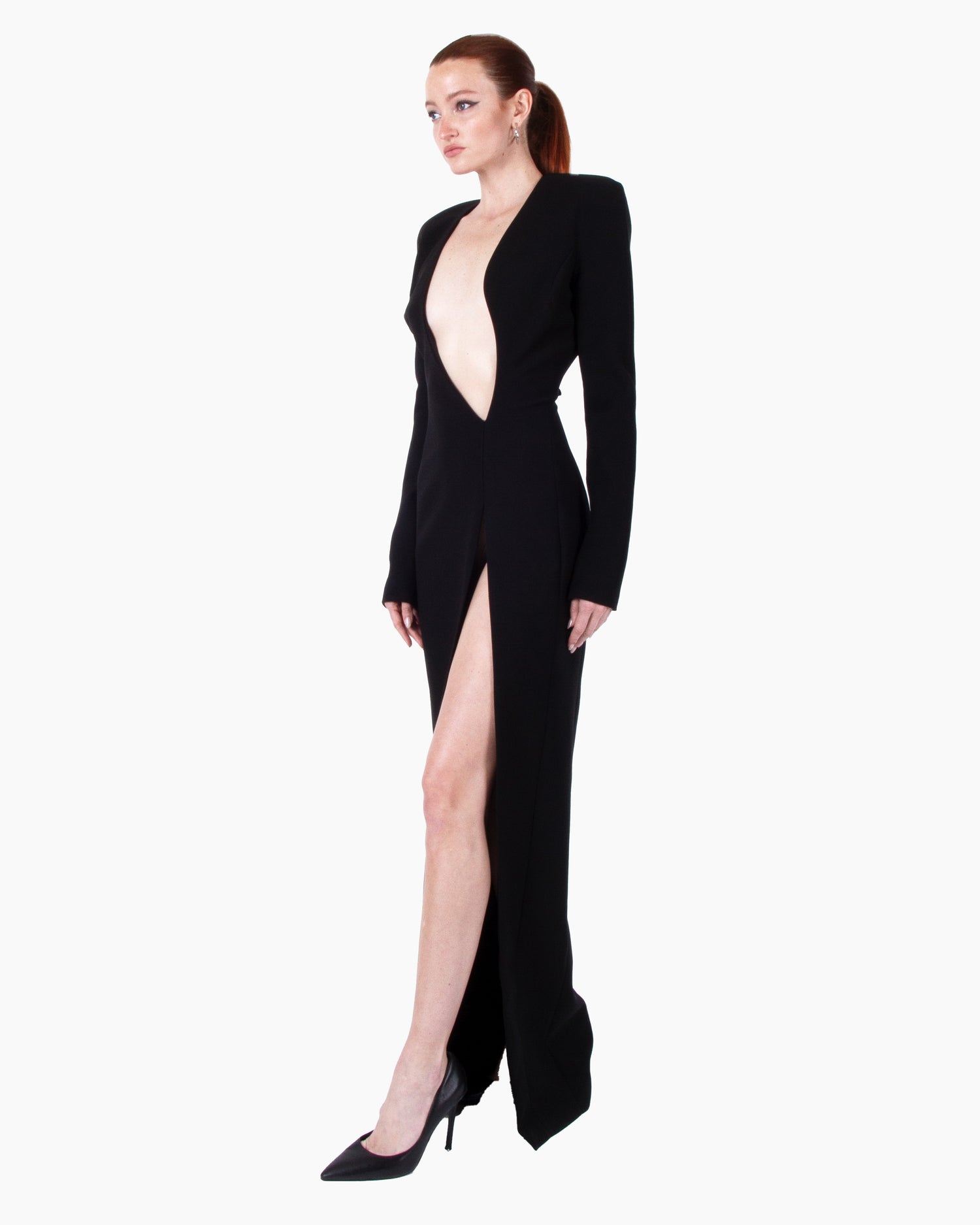 MONOT Asymmetrical V-Neck High Slit Dress