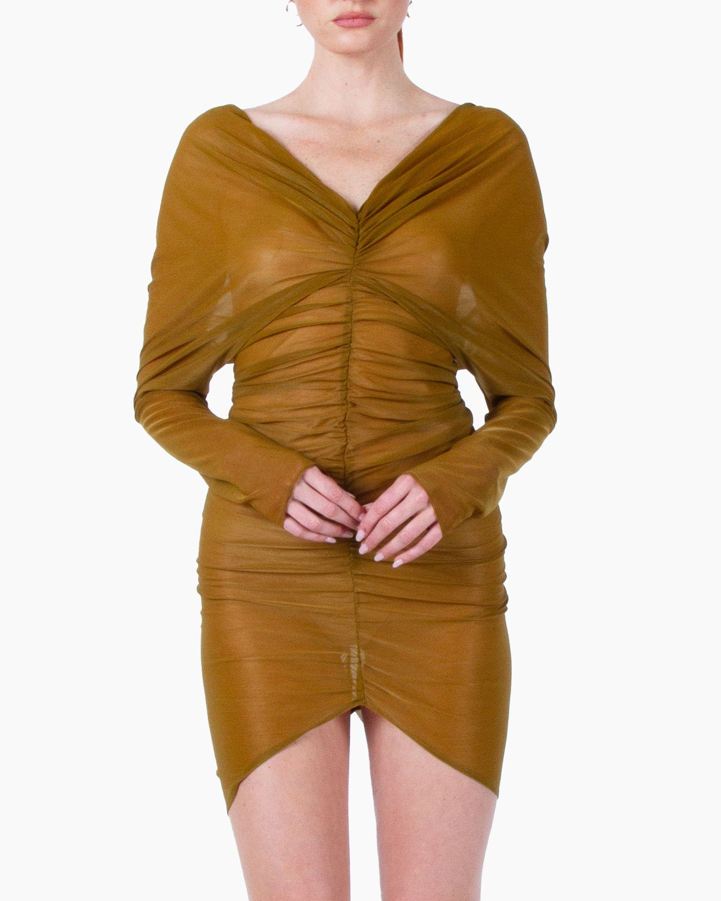 ATLEIN V Neck Ruched Short Dress