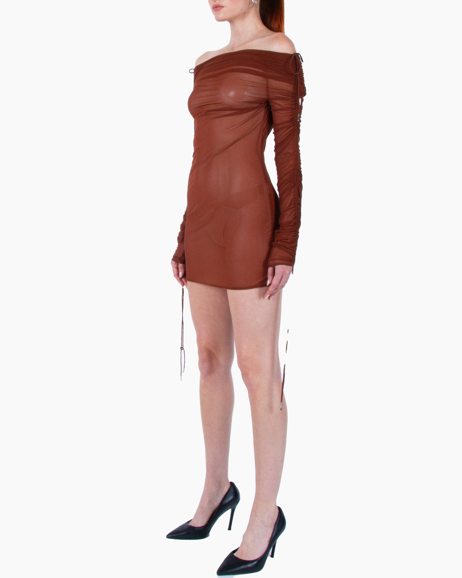 ATLEIN Off The Shoulder Ruched Midi Dress