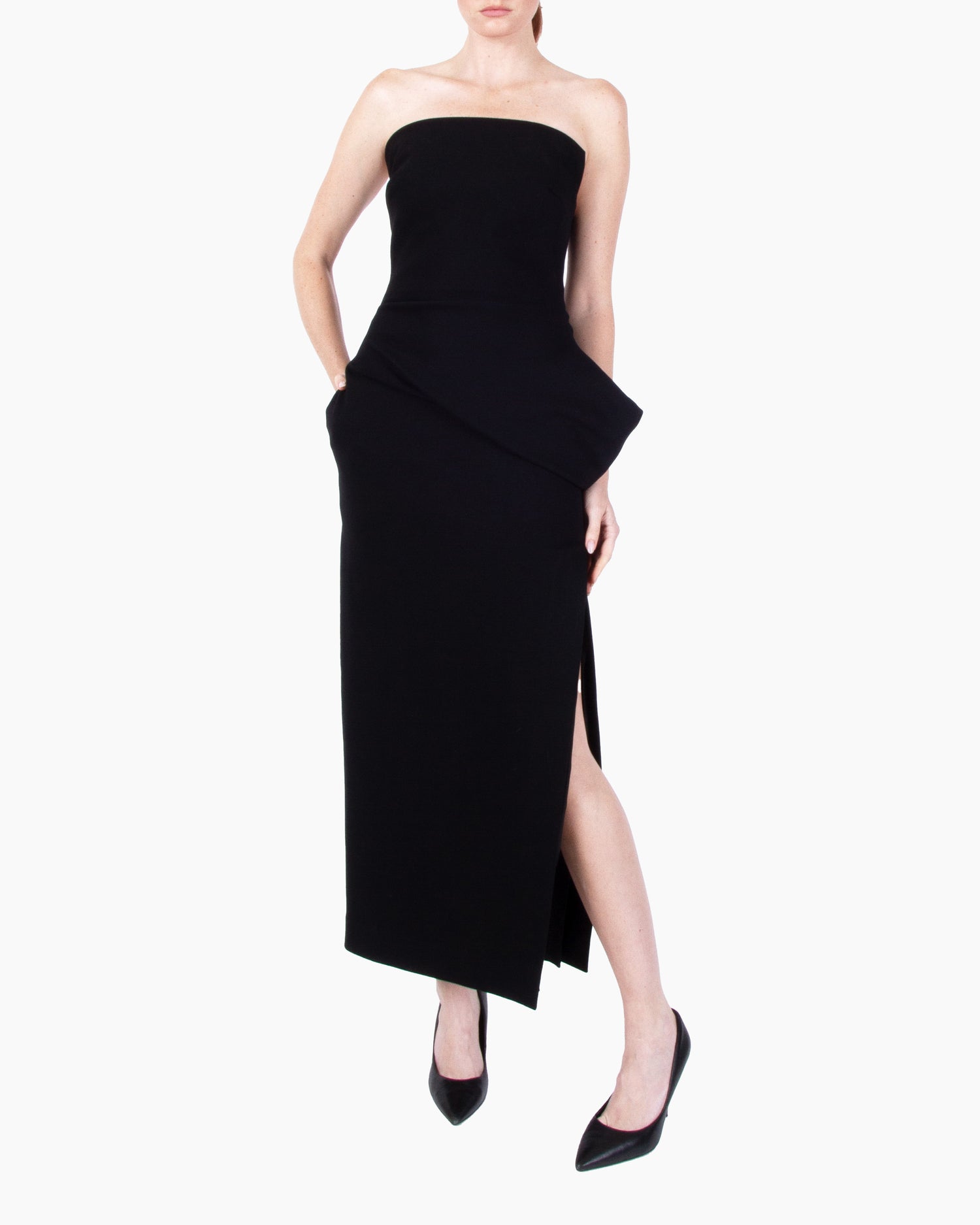 GIA STUDIOS Black Asymmetric Strapless Dress