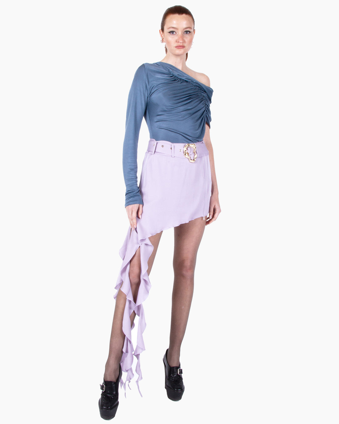 ATLEIN Off The Shoulder One Sleeve Ruched Top