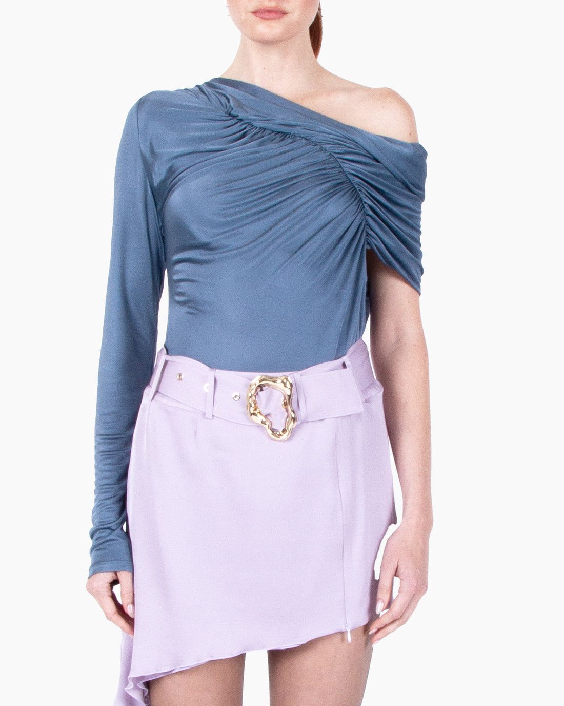 ATLEIN Off The Shoulder One Sleeve Ruched Top