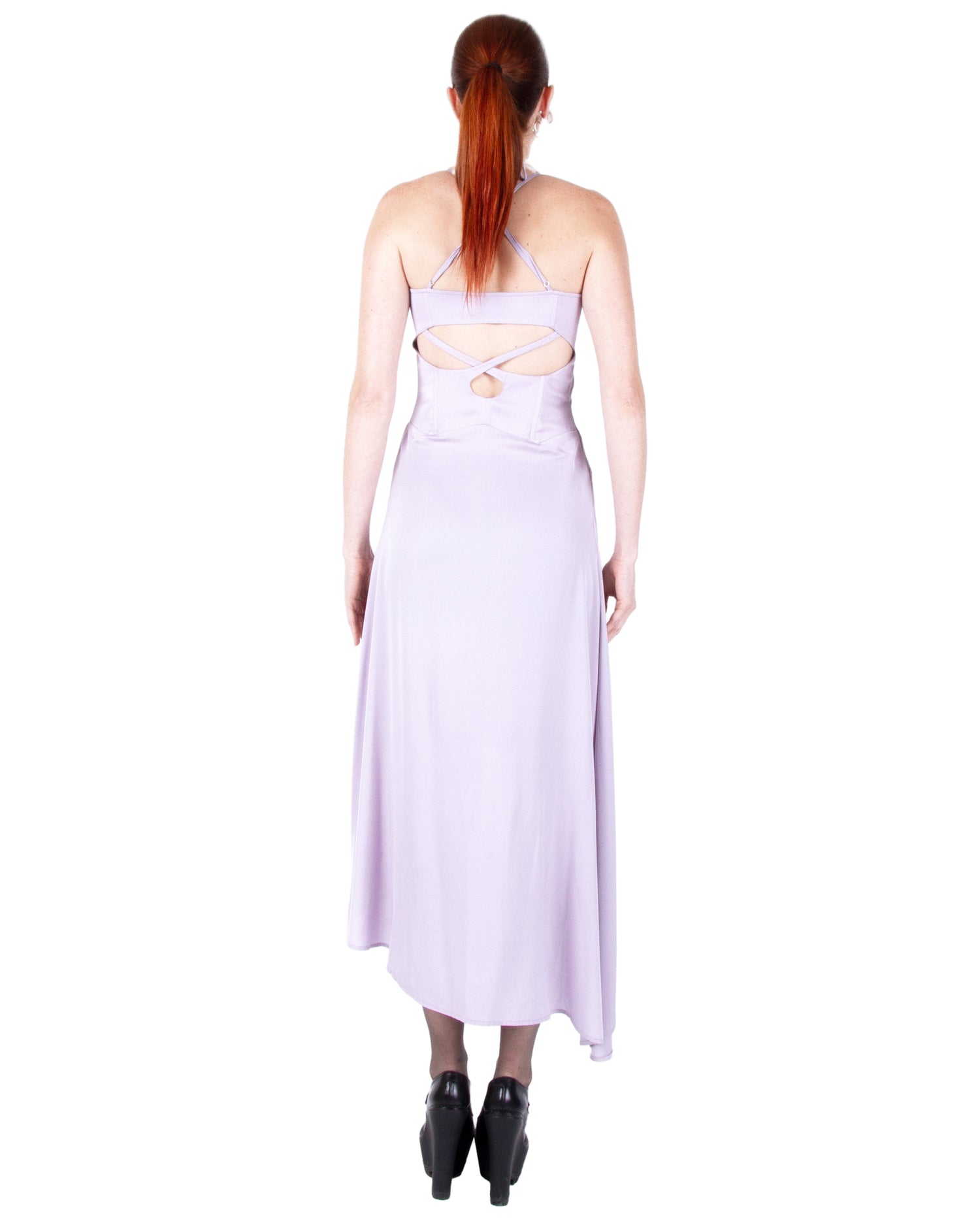 Han Wen Silk Oval Cut-Out Corset Dress in Lavender Lavender / Xs Han Wen Silk Oval Cut-Out Corset Dress in Lavender Lavender / Xs