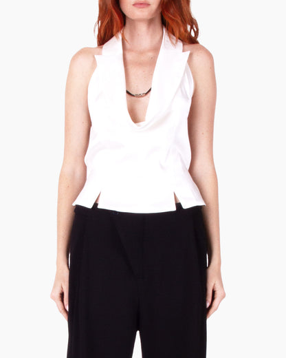 HAN WEN STUDIO Silk Open-Back Peak-Lapel Top