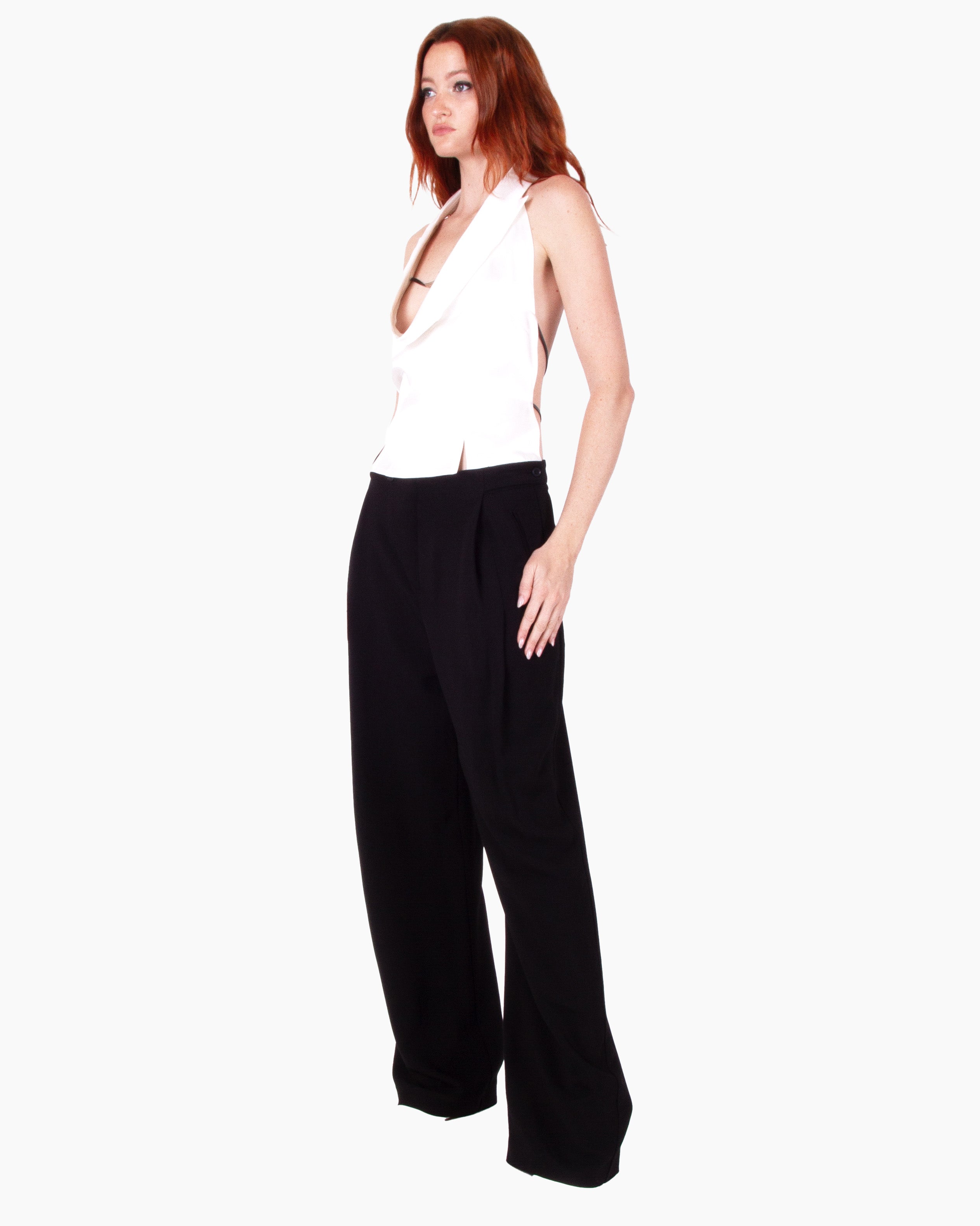 HAN WEN STUDIO Silk Open-Back Peak-Lapel Top