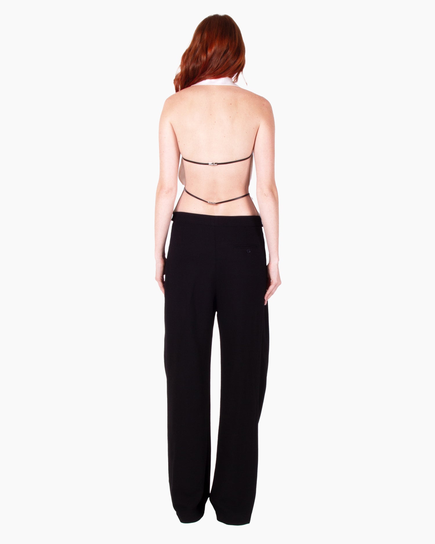 HAN WEN STUDIO Silk Open-Back Peak-Lapel Top