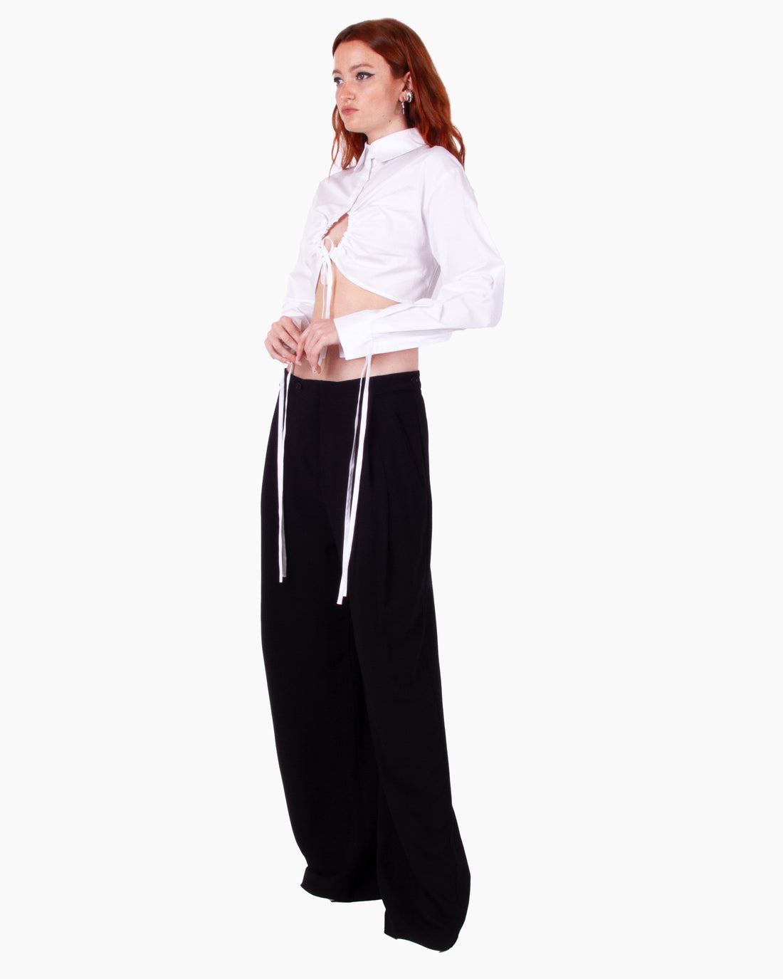ANDREADAMO Cotton Crop Shirt with Ribbed Knit Back