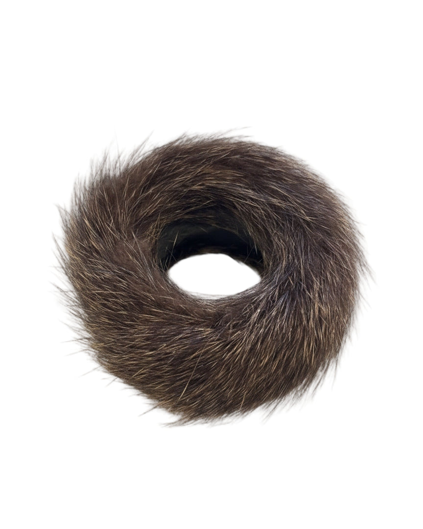 BEI TESORI Repurposed Wide Animal Fur Bangle (Matted Brown)