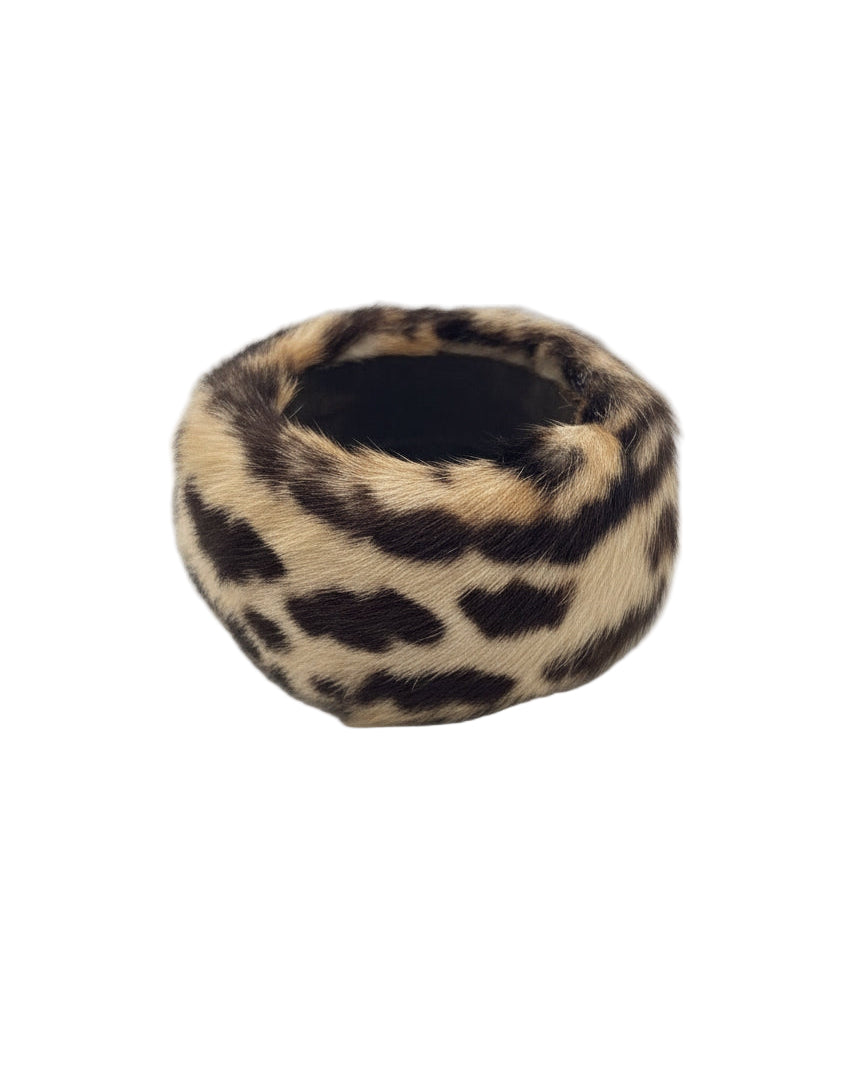 BEI TESORI Repurposed Wide Animal Fur Bangle (Giraffe Print)