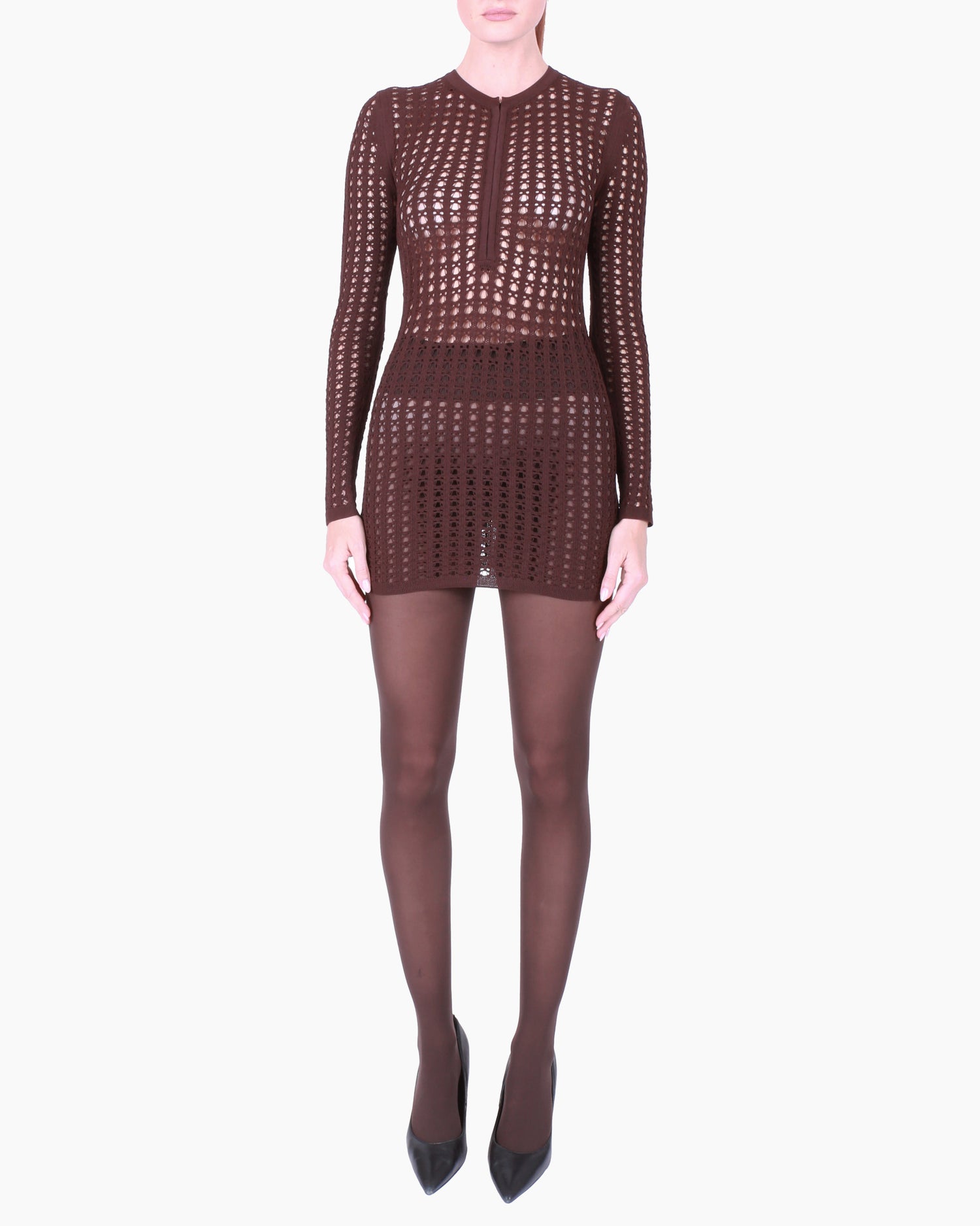 FETICO Mesh Knit Long-Sleeve Dress