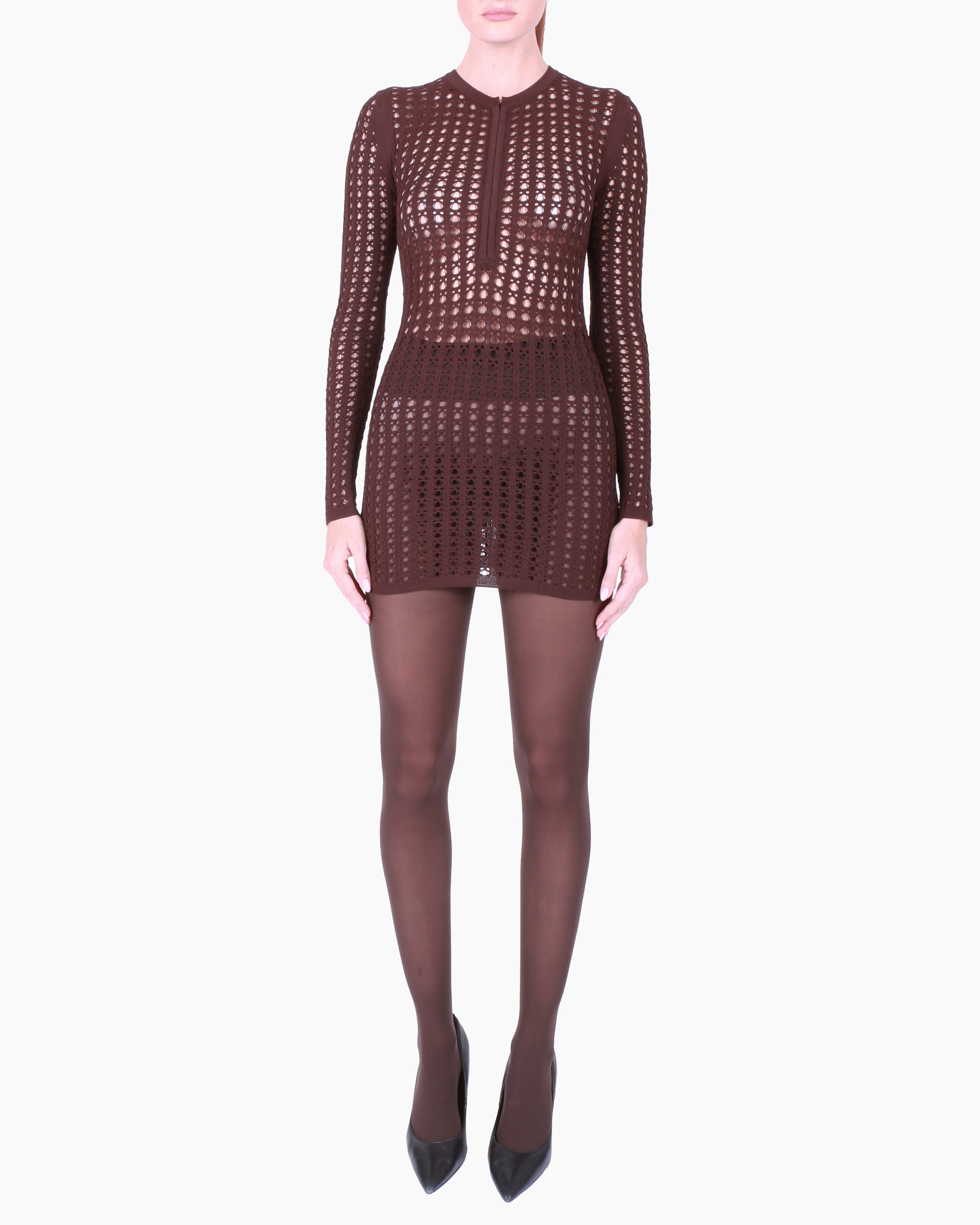 FETICO Mesh Knit Long-Sleeve Dress
