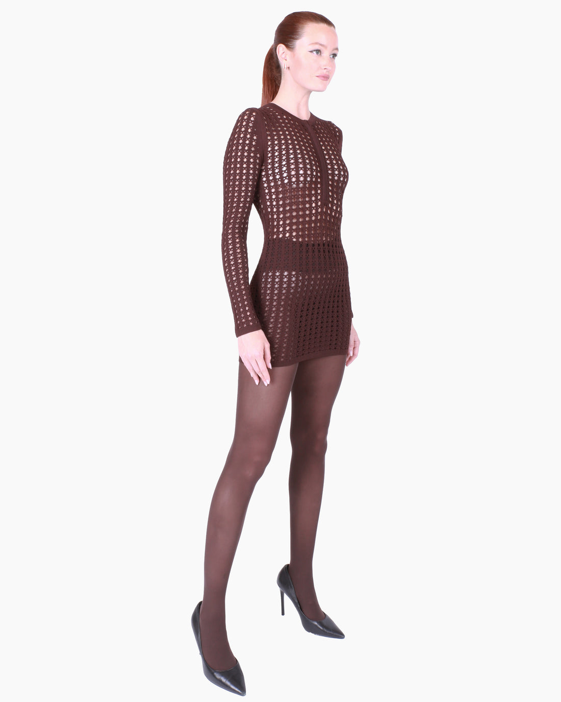 FETICO Mesh Knit Long-Sleeve Dress
