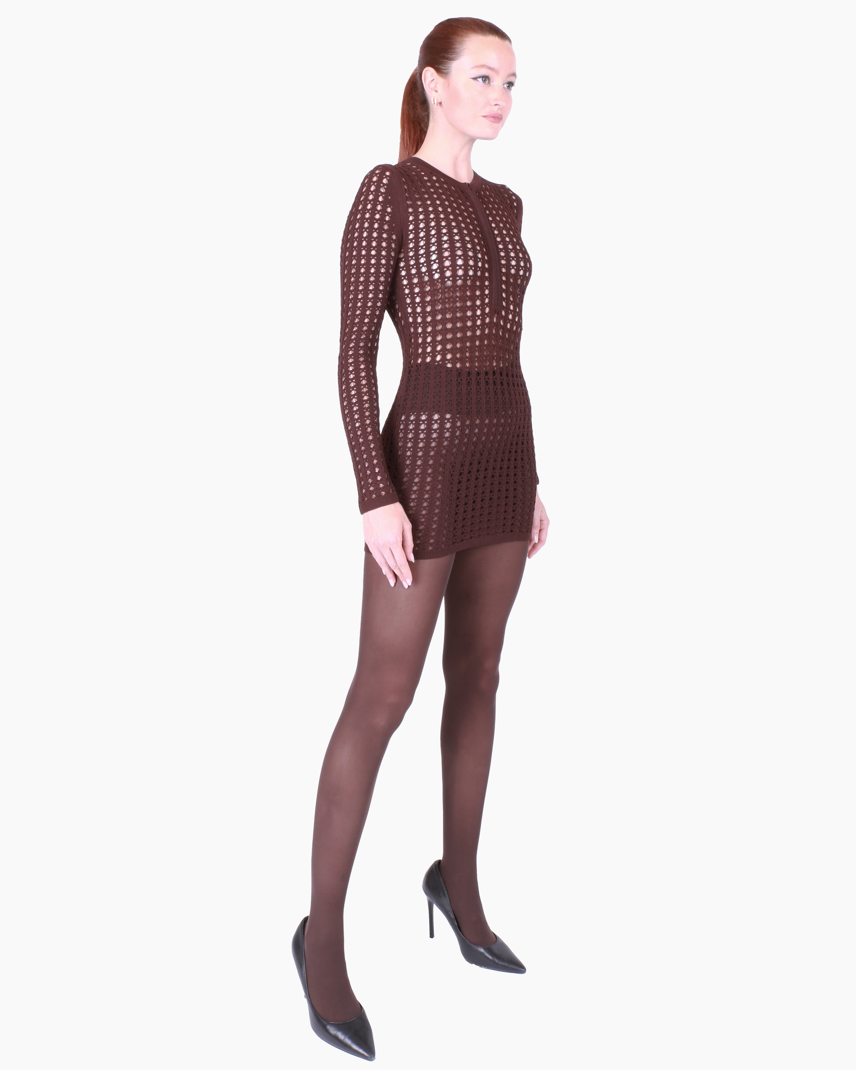 FETICO Mesh Knit Long-Sleeve Dress