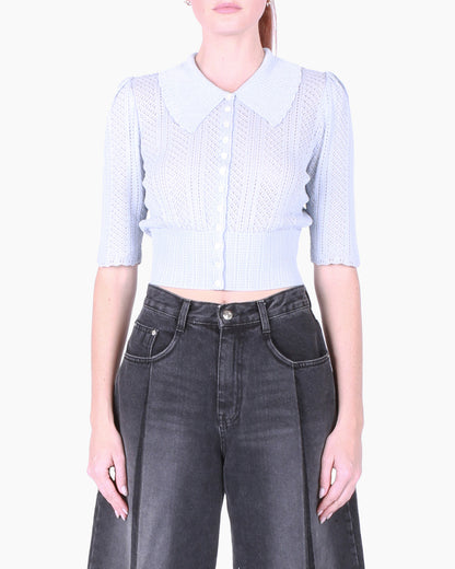 FETICO Lace Knit Short-Sleeved Sweater
