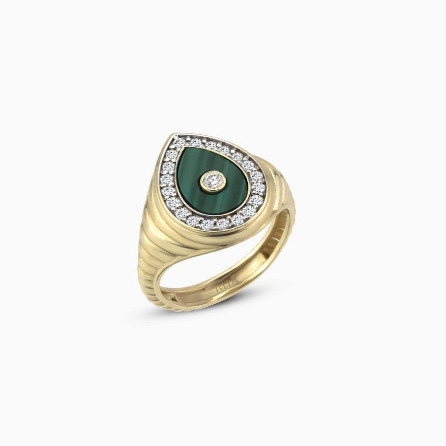 RITA JEWELRY Diamond Drop Malachite Pinky Ring