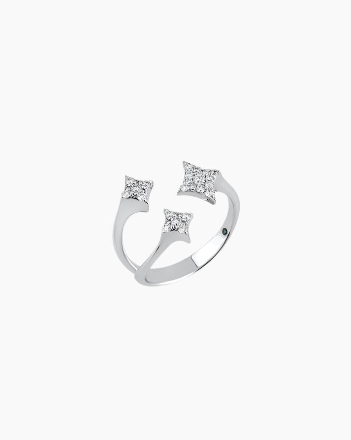white gold with star-shaped diamond accents on a white background