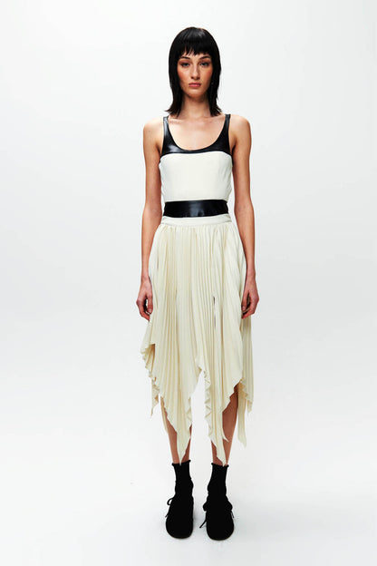 HAN WEN Open-Back Leather-Blocking Dress in Black and White