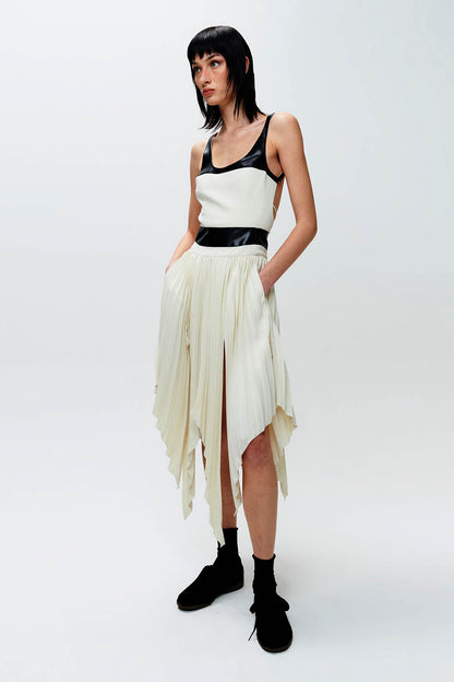 HAN WEN Open-Back Leather-Blocking Dress in Black and White