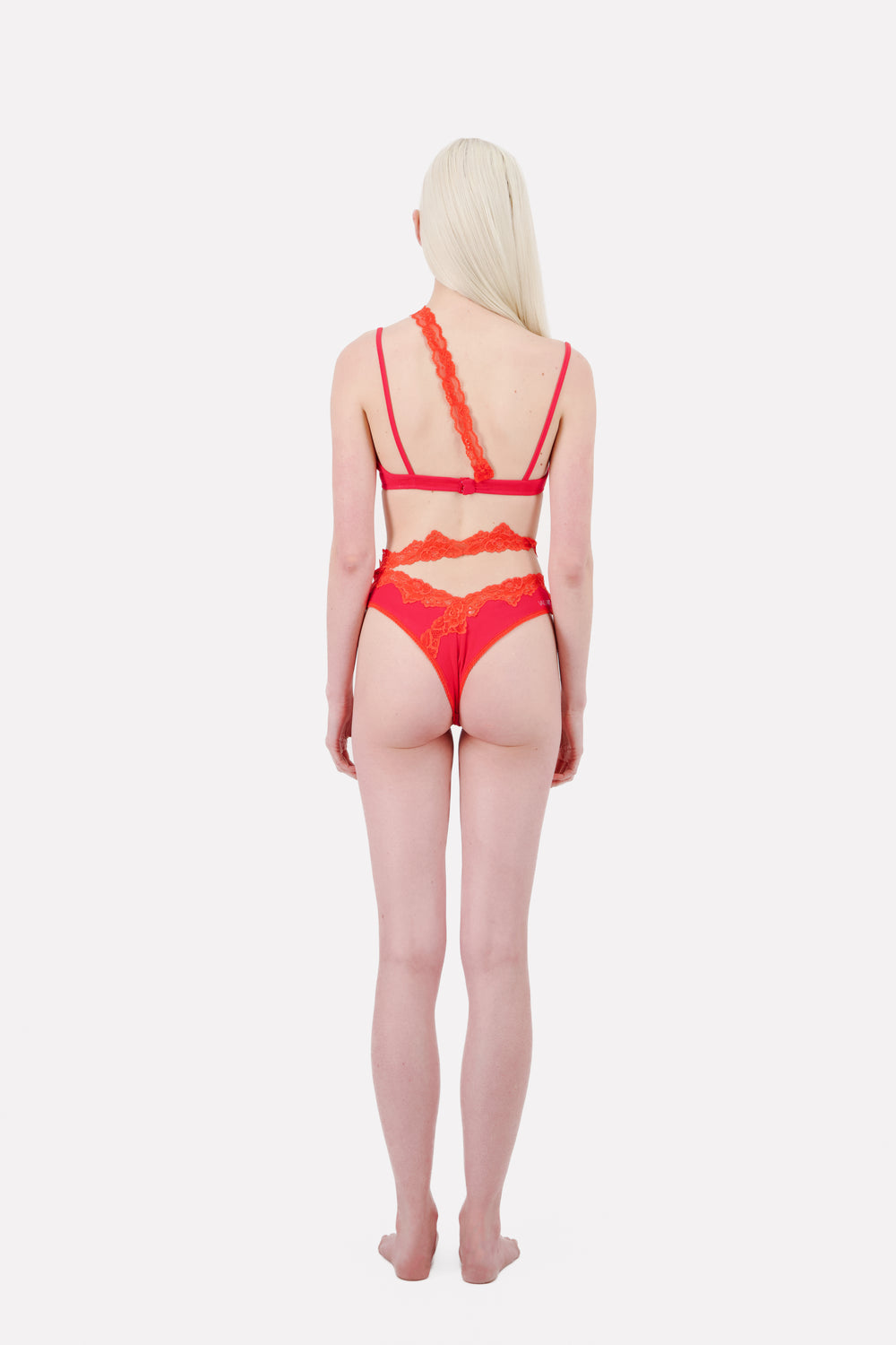 VAILLANT Ribbed Jersey Bra With Asymmetric Lace Trim in Red