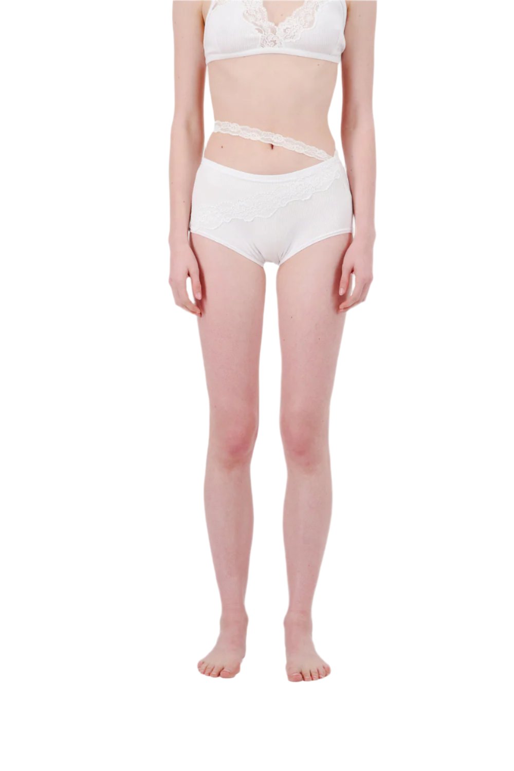 VAILLANT Ribbed Jersey Panty Slip with Lace Trim in White