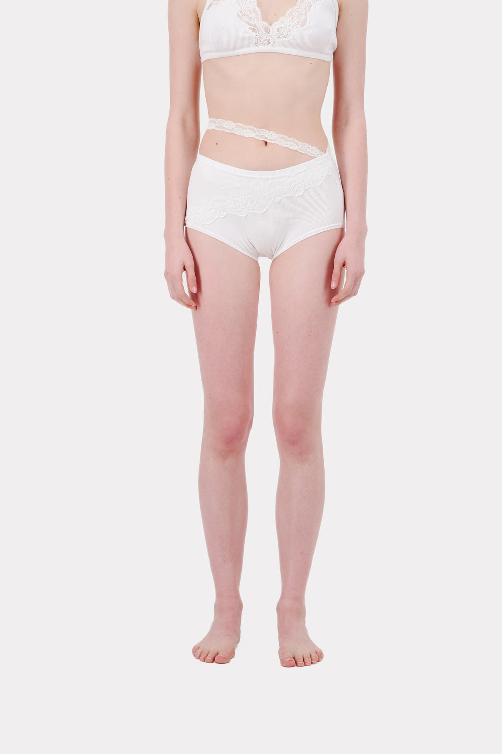 VAILLANT Ribbed Jersey Panty Slip with Lace Trim in White