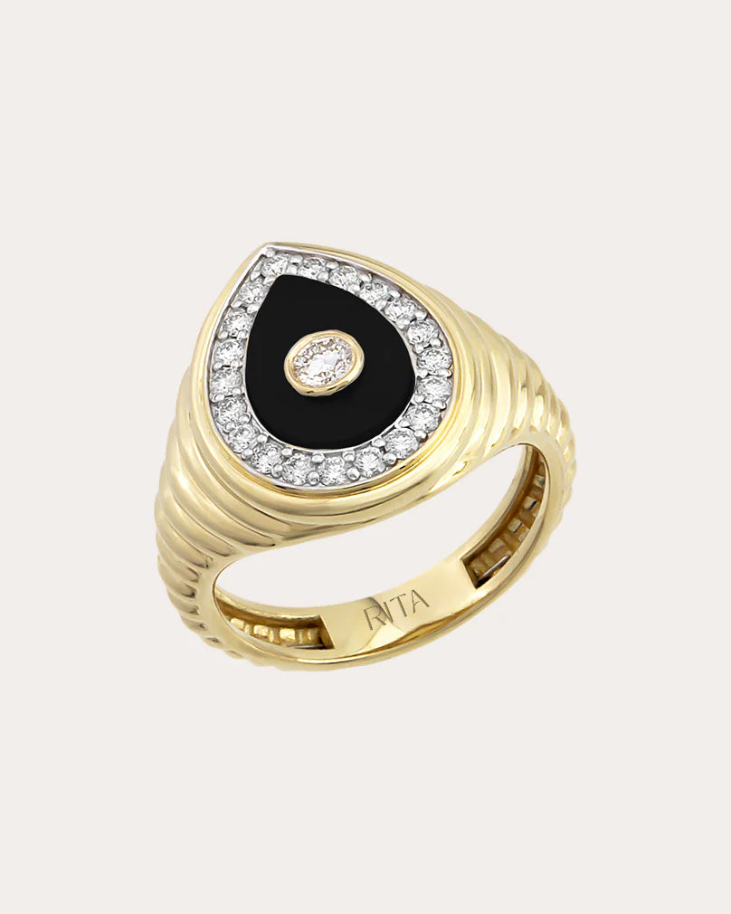 RITA JEWELRY Diamond Drop Onyx Ring