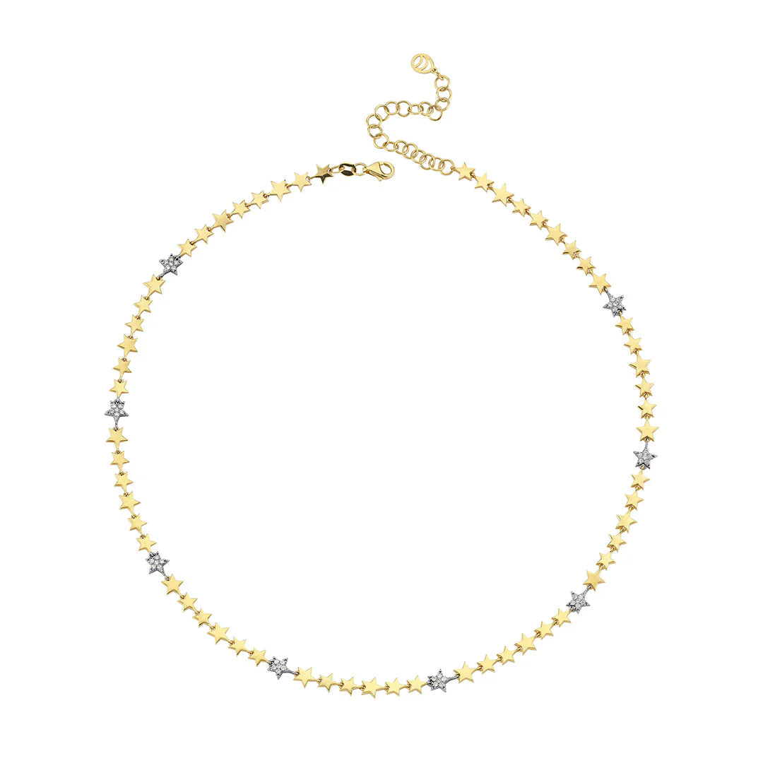 CHARMS COMPANY Milky Way Necklace in Gold and 7 Star Diamonds