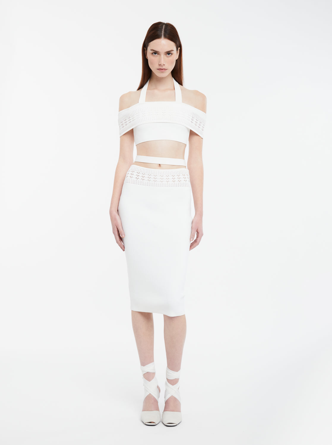 ANDREADAMO Stretch Knit Midi Skirt with Mesh Details