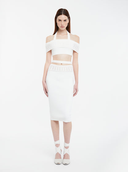 ANDREADAMO Stretch Knit Midi Skirt with Mesh Details