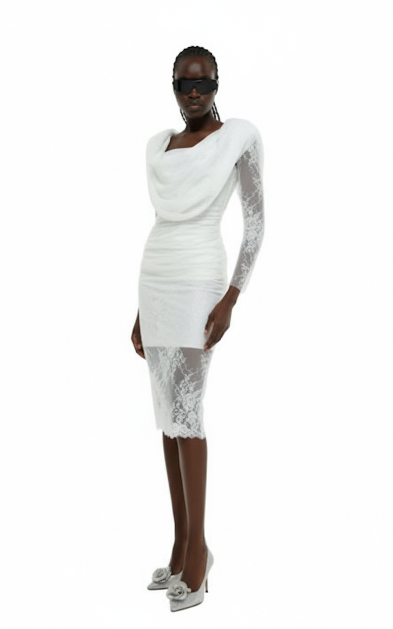 GIUSEPPE DI MORABITO Long Sleeve Hooded Dress In Lace