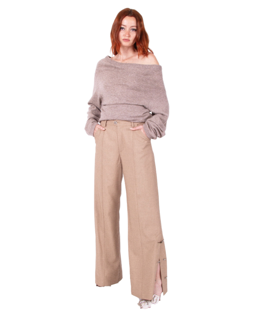 GIA STUDIOS Quartz Wool Blend V-neck Long Sleeve Top