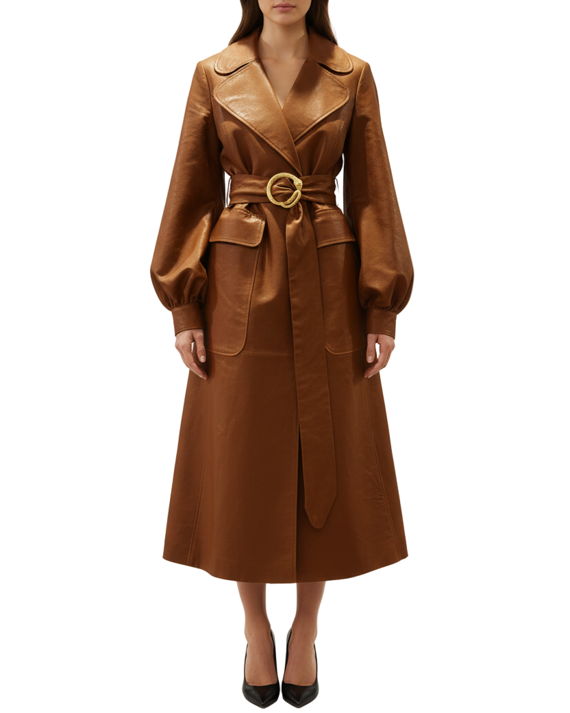 ELSA VALENCIA Maria Belted Leather Trench