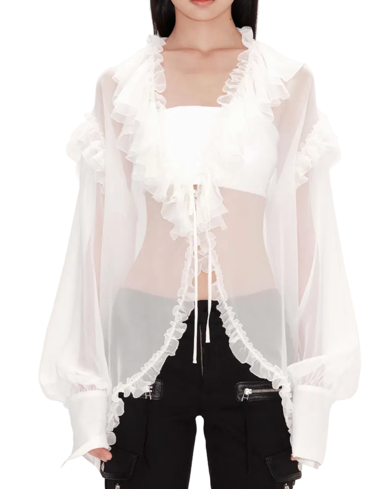 GRACE ELWOOD Silk Ruffle Shirt