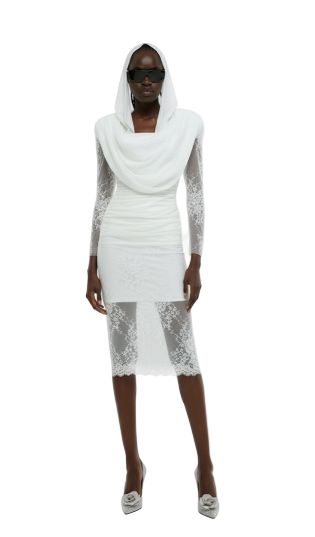 GIUSEPPE DI MORABITO Long Sleeve Hooded Dress In Lace GIUSEPPE DI MORABITO Long Sleeve Hooded Dress In Lace