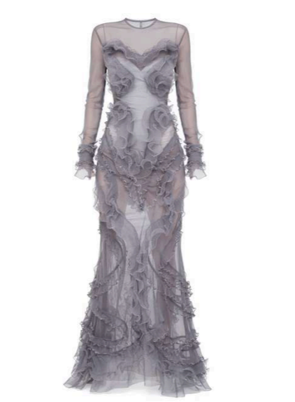 AMANI SAAB Sheer Ruffle Gown