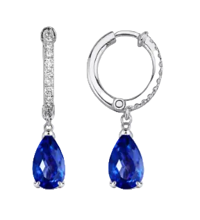ECCE  Drop Sapphire Diamonds Hoop Earrings