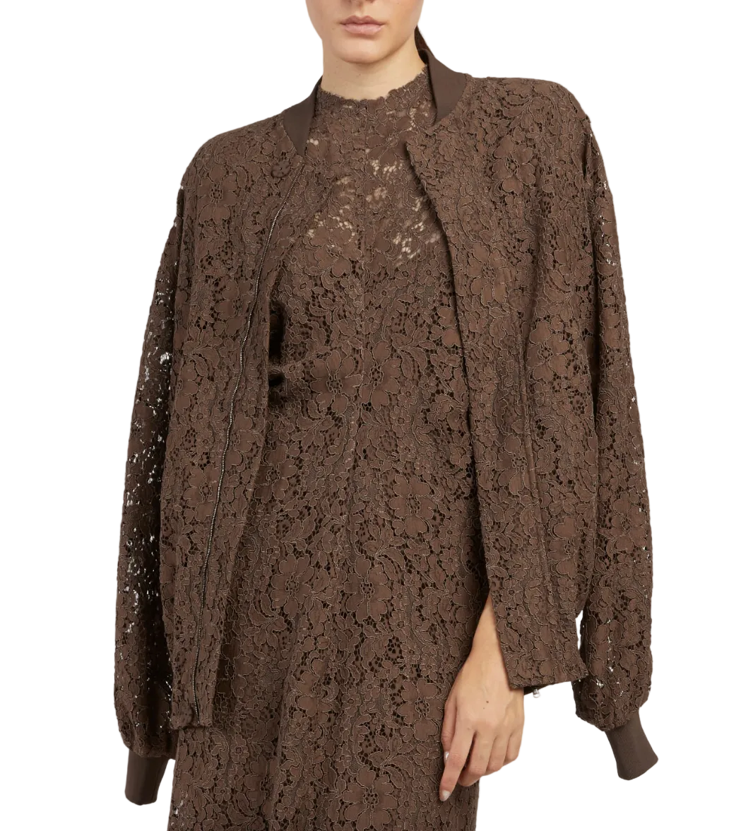 FEDERICA TOSI Sheer Floral Blue Bomber Jacket