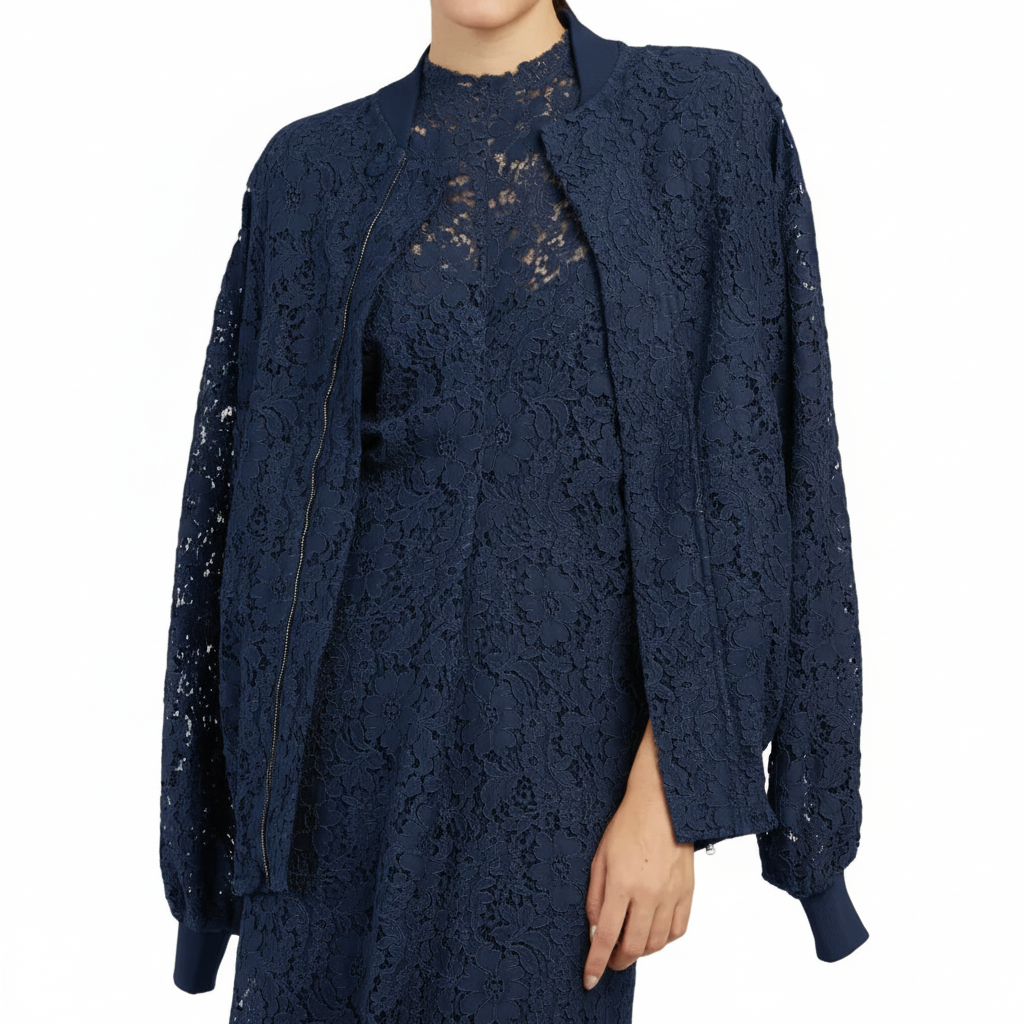 FEDERICA TOSI Sheer Floral Blue Bomber Jacket