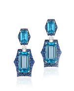 GOSHWARA Rainforest Blue Topaz Emerald Cut Earrings